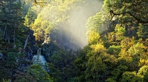 waterfall, wilds, jungle, stream, water, dirty, light, haze, evaporation, wet - wallpapers, picture
