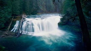 waterfall, trees, nature, river - wallpapers, picture