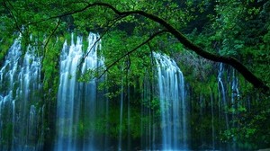 waterfall, trees, flow