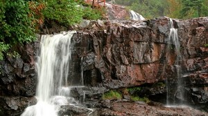 waterfall, blocks, rocks, wet, bridge