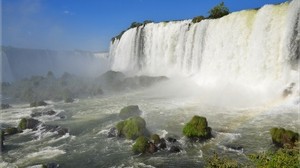 cascada, montañas, cielo, espuma