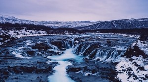 waterfall, iceland, current, snow - wallpapers, picture