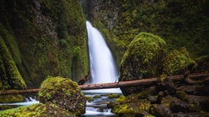 waterfall, stones, moss, course, river - wallpapers, picture