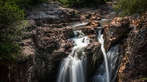 waterfall, stones, cliff, course, grass - wallpapers, picture