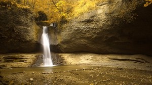 vattenfall, stenar, sand, skog - wallpapers, picture