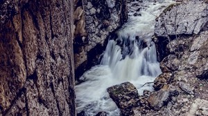 waterfall, stones, river, course