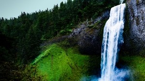 waterfall, moss, rock - wallpapers, picture