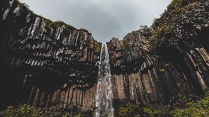 waterfall, cliff, stone, water, landscape