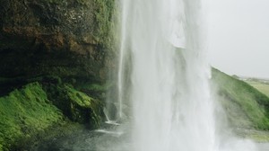 waterfall, cliff, stone, water, spray