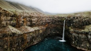 waterfall, cliff, stream, water, landscape