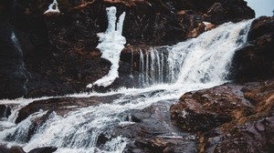 cascada, arroyo, montaña, accidentado, rápido, piedra