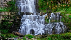 waterfall, stream, rocks, landscape - wallpapers, picture