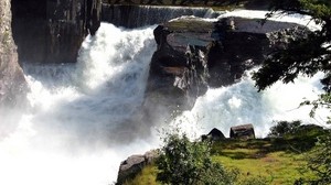 cascada, arroyo, rápido, espuma, rocas