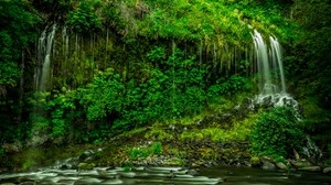 waterfall, vegetation, grass, mosbray, california - wallpapers, picture