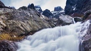 waterfall, river, mountains, rocks, stones - wallpapers, picture