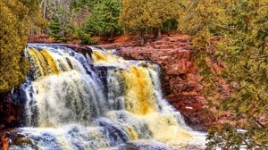 waterfall, river, stones, trees, hdr - wallpapers, picture