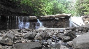 waterfall, river, stones, rocks