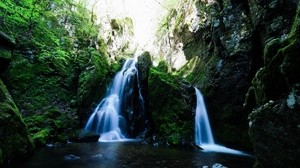 waterfall, river, stones, grass