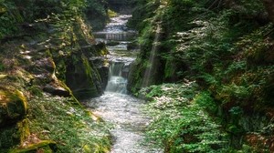 waterfall, river, stream, stones, water