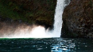 waterfall, rock, cliff, stone, water, spray