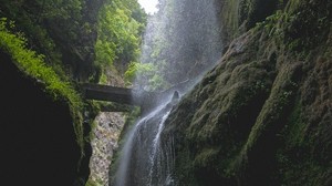 waterfall, rocks, trees, vegetation, forest - wallpapers, picture