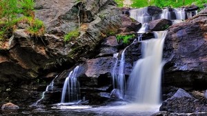 waterfall, rocks, river, landscape