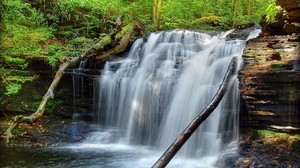 waterfall, grass, moss, river - wallpapers, picture