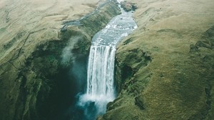 waterfall, fog, current, water, cliff