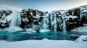 waterfall, frozen, ice, snow, winter