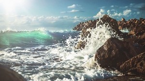 wave, foam, surf, water, stones