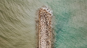 breakwater, breakwater, top view, sea, stones, beach, sand