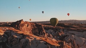 風船、風船、山、飛行、トルコ