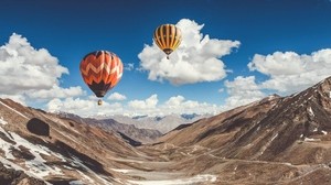 balloons, balloons, sky, clouds, mountains - wallpapers, picture
