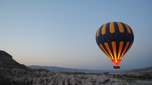 aerostat, balloon, evening, hills
