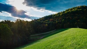 hill, trees, summer, sky, grass - wallpapers, picture