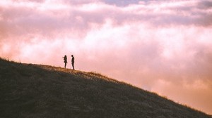 hill, silhouettes, clouds