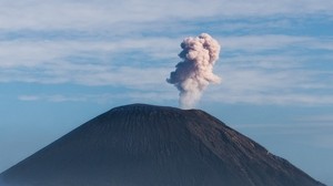 volcano, smoke, eruption, crater, mountain