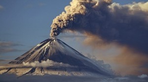 volcán, erupción, humo