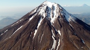vulkan, Kamchatka, snö, backar