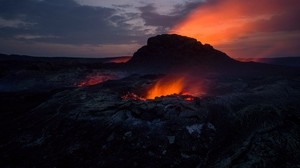 vulkan, krater, het, magma, eld