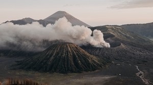 volcano, craters, smoke, eruption, relief, volcanic