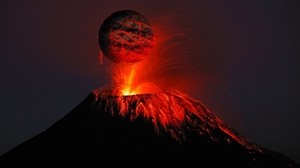 volcano, lava, sparks, cracks, ball