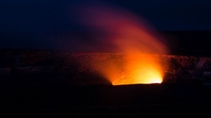 火山、夜、星空、空