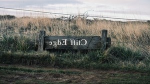 signboard, inscription, field, grass - wallpapers, picture