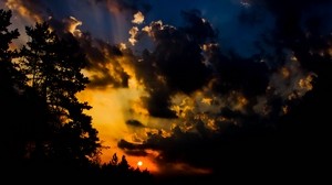 sunset, disk, the sun, clouds, gloomy, sky - wallpapers, picture