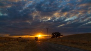 sunset, road, hills, sky - wallpapers, picture