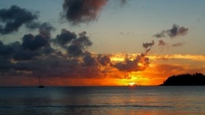 sunset, hawaii, evening, sea