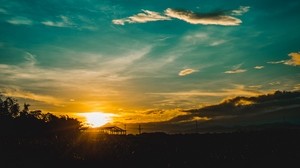 sunset, horizon, sky, clouds, sunlight - wallpapers, picture