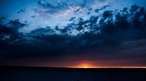 puesta de sol, horizonte, nubes, cielo, luz