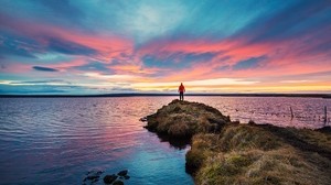 sonnenuntergang, horizont, einsamkeit, see, island